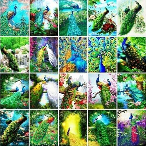 Huacan DIY Diamond Mosaic Cross Stitch Landscape 5D Diamond Painting Set Peacock Embroidery Sale Handicraft