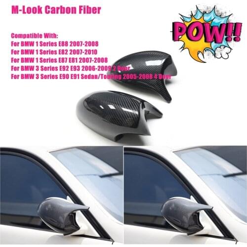 1Pair M-Style Rearview Carbon Fiber Side Mirror For BMW 3 Ser E90 E91 4-Door 2005-2008 Rearview Mirror Cover M-Style Replacement