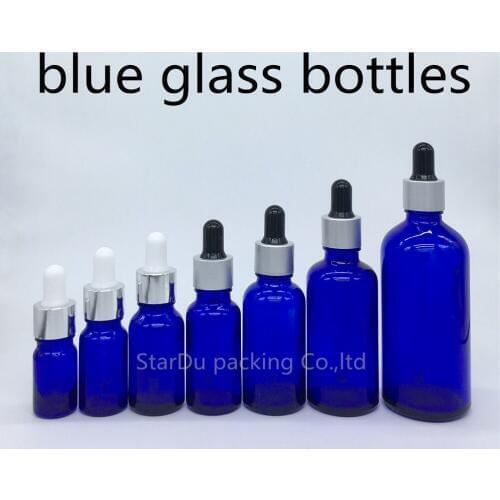 Free shipping 5ml-100ml blue Glass Bottle With Dropper Essential Oil Bottle, High quality Perfume bottle 500pcs/lot