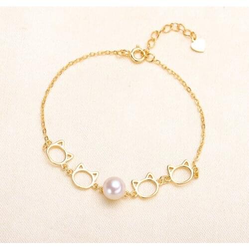 Lovely Cat 925 Silver Bracelet Settings Findings Mountings Base Parts Bangle for Akoya Edison Pearls Jade Coral Beads