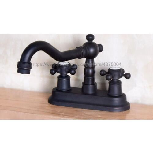 Oil Rubbed Bronze Basin Vanity Sink Faucet Double Handle Bathroom Mixer Deck Mounted 2 Holes Swivel Spout Faucet Nnf151