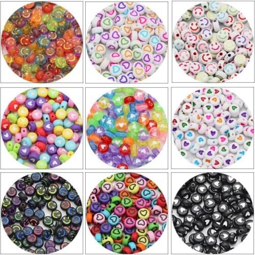 4x7MM Mixed Flat Round Acrylic Spacer Beads Smiling Face,Heart,Star Loose Beads For Jewelry Making DIY Charms Bracelet Necklace