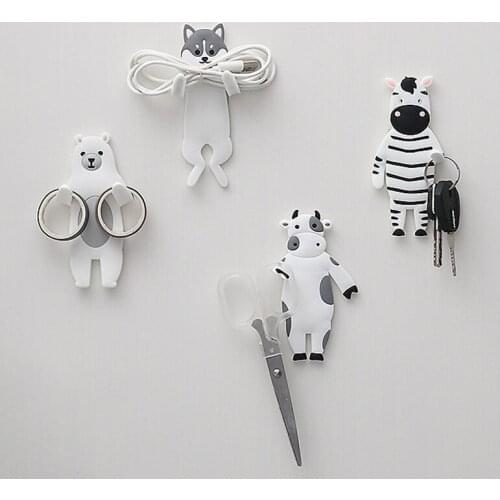 Household Cartoon Cow Decorative Hooks Key Holder Wall Mounted Adhesive Coat Hanger Hat Rack Sundries Organizer Accessories