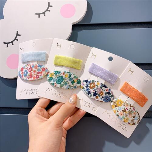 Korean Kids Cute Childrens Retro Lovely Flower Hairpin Girl Print Bb Clip Banger Accessories Hair Clips For Girls Shine