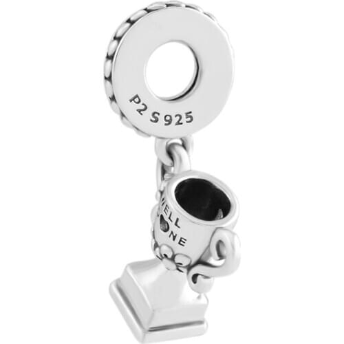 DIY Fits for Pandora Charms Bracelets Achievement Trophy Beads with Lilac Enamel 100% 925 Sterling-Silver-Jewelry Free Shipping