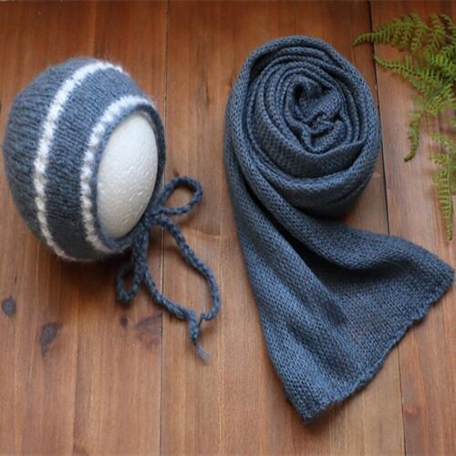 Baby Boy Photography Bonnet Vintage Newborn Bonnet and Wrap Set Crochet Baby Outfit Jersey Stretch Wrap Photo Prop Hat Blanket