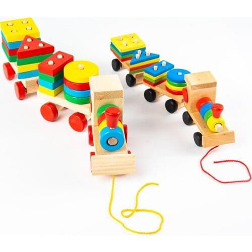 Shape matching three knot small train kindergarten early education boys and girls puzzle wooden drag intellectual block toy car