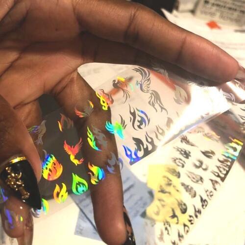 Holographic Flame Nail Foil 3D Fire Design Nail Art Transfer Sticker For Nails 4*100cm Manicure DIY Tips Sticker Decoration