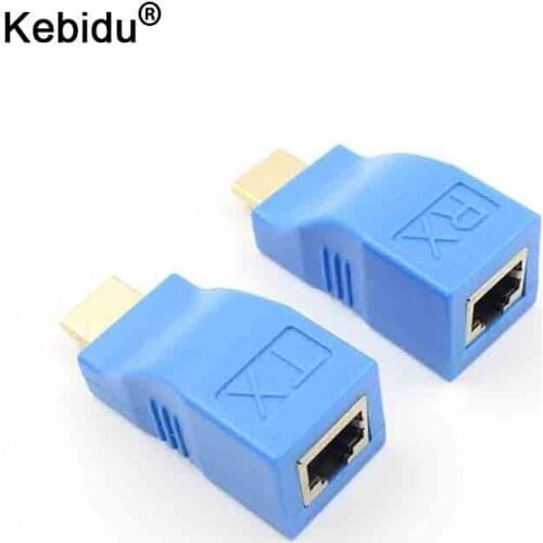 Kebidu 30m Extender Transmitter HD 1080P TX/RX Over Cat5e CAT6 RJ45 Ethernet Cable HDMI-compatible for TV Projector DVD