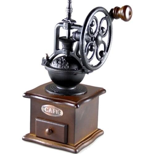 Classical Wooden Manual Coffee Grinder Wheel Hand Crank Coffee Maker Manual Coffee Beans Milling Machine Home Kitchen Tools