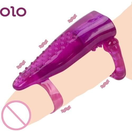 OLO Tongue Vibrator Penis Rings Vibrating Cock Ring Clitoris Stimulate Erotic Tongue Licking Massager Sex Toys for Men Couples