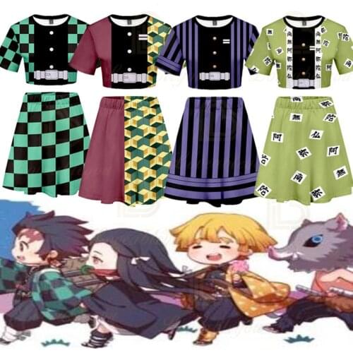 Manga Demon Slayer Kimetsu No Yaiba Costume Women Top Shorts Sport Suits Kamado Nezuko Running Girls Short Skirt Set Cosplay