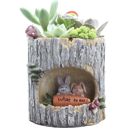 Succulent Creative Tree Hole Flower Pot Original Resin Potted Plant Matching Crafts Small Animal Flower Pot Decoration