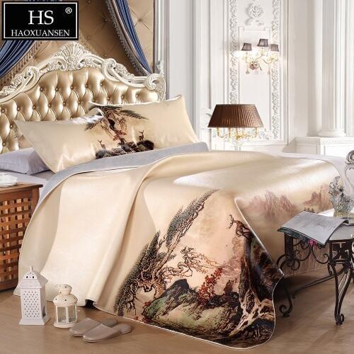 Landscape Painting Cowhide MatFull Grain Leather Mat Air Conditioner Mat Bedroom Decoration Leather Carpet Mattress King Queen