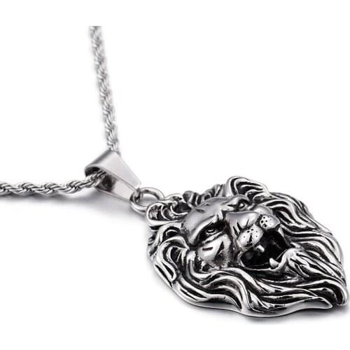 Male domineering tide brand titanium steel lion head pendant hip-hop jewelry wholesale