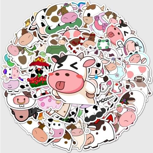 10/50PCS Ins Style Cute Cow Stickers for Anime Laptop Skateboard Bike Helmet Luggage Motorcycle Waterproof Decal Toy Graffiti