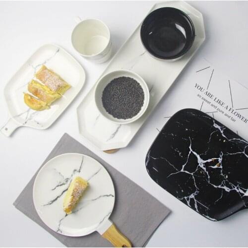 Nordic Style Dishes Marble Pattern Ceramic Tableware Set Porcelain Plate Dish Platter Bowl Cutter Board Dinnerware