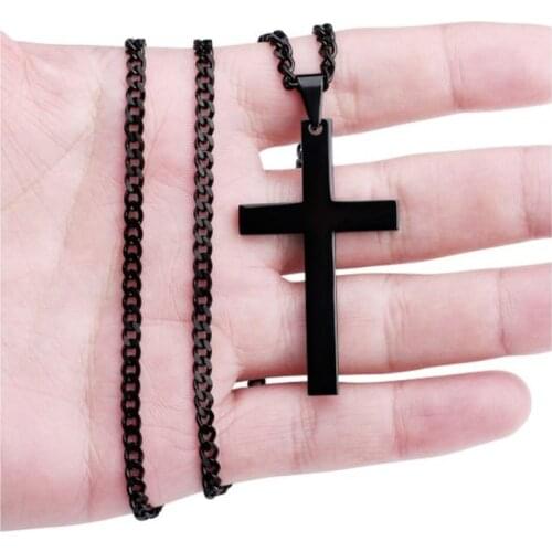 NEW Cross Pendant Necklace Black Chain Stainless Steel Necklaces For Men Jewelry Collana Kolye Bijoux Collar Mujer Collier Homme
