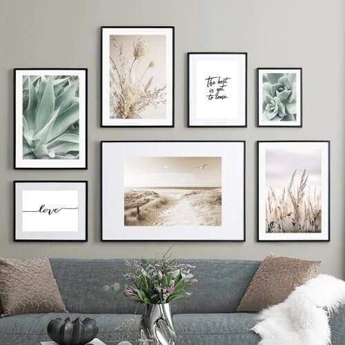 Beach Flower Reed Succulent Plants Quotes Wall Art Canvas Painting Nordic Posters And Prints Wall Pictures For Living Room Decor