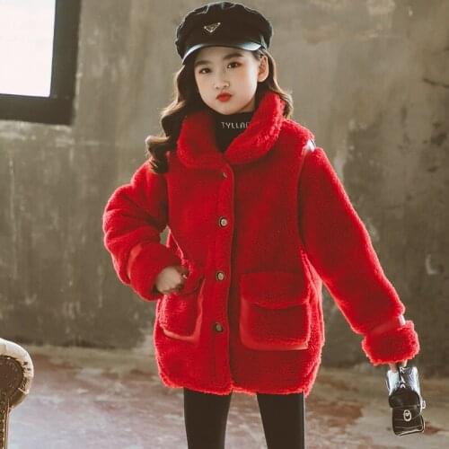 Fuzzy Jacket Winter Spring Coat Outerwear Top Children Clothes School Kids Costume Teenage Girl Clothing Woolen Cloth High Quali