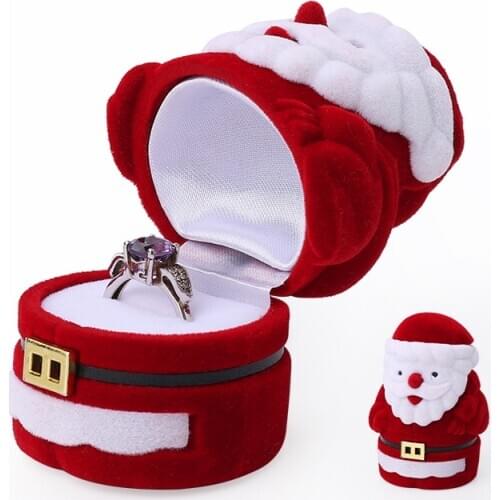 Christmas Red Velet Santa Claus Diamond Rings Display Jewelry Box Creative Cute For Female Jewellery Holder For Travel Portable
