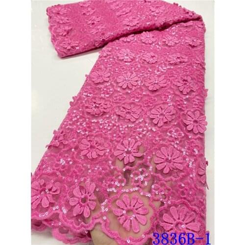 Rose Red French Tulle Lace Fabric 2020 Sequin Flower African Mesh Lace Fabric High Quality Embroidery Lace For Wedding