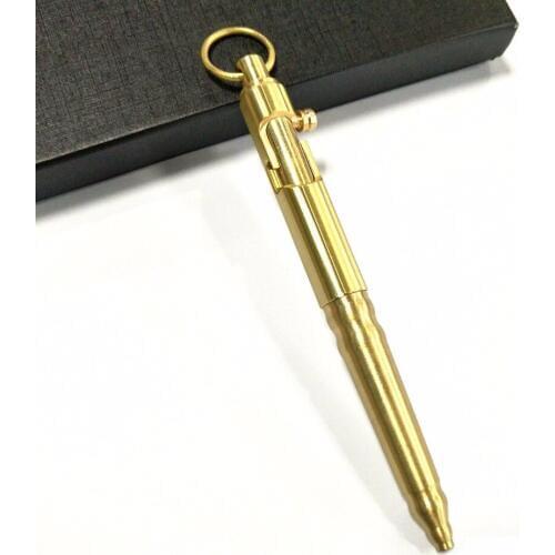 EDC Self-defense Brass Pen Hand Machine Gun Pen Creative Copper Retro Bronze Bolt Bolt Tactical Pen Hanging Ring EDC Outdoor Pen