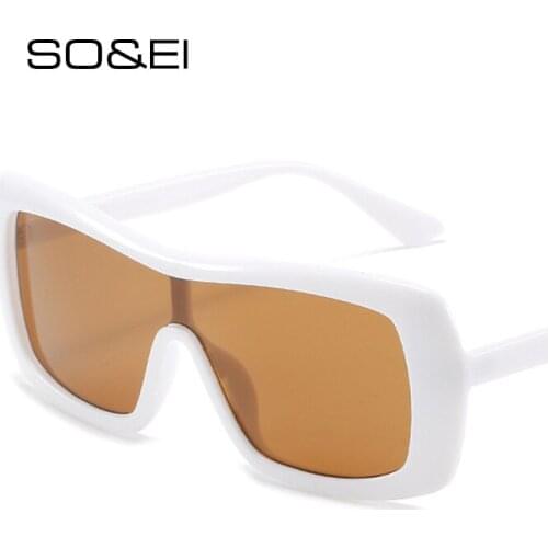 SO&EI Fashion Oversized One Piece Square Women Sunglasses Retro Candy Color Shades UV400 Men Trending Pink Red Sun Glasses