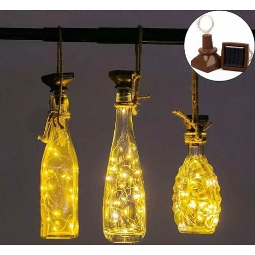 2M 20 Leds Solar Powered Wine Bottle Lights Waterproof Copper Wire Cork Shaped LED DIY String Lights for Wedding Party Christmas