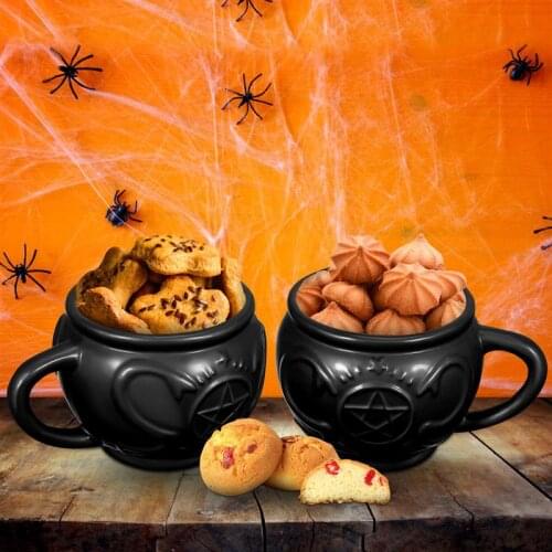 Hemoton 520ml Cauldron Mug Unique Halloween Coffee Mug Witches Gift Ceramics Tea Cup for Halloween Banquet Festival (Black)