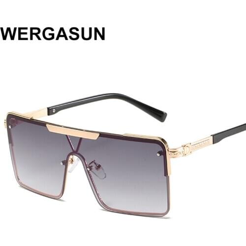 WERGASUN Vintage Square Sunglasses Men Women Luxury Brand Fashion Mirror One Piece Goggle Sun Glasses Male Ladies Eyeglasses