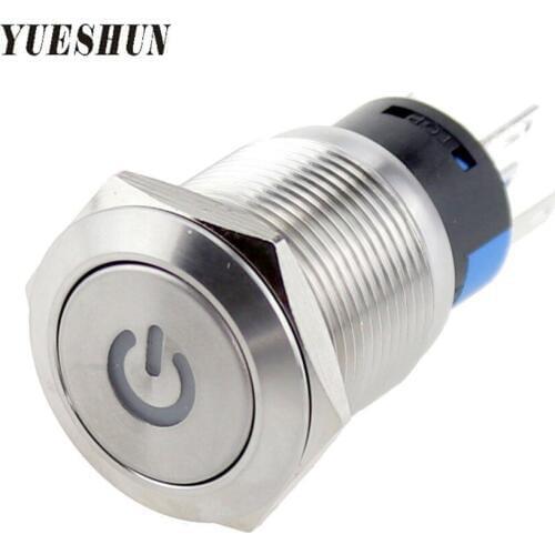 YUESHUN 19mm Light Switches Electrical Equipment Product Flat Round Front Shape LED Latching Stainless Steel Push Button Switch