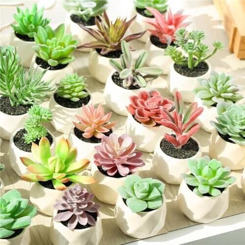 Green Artificial Plants with Pot Simulation Succulents Mini Bonsai Potted Fake Plants Home Garden Living Room Desktop Decoration