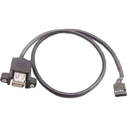 1pcs 50cm/30cm 2 USB 2.0 A Female Panel Mount To Motherboard 9 Pin PCB Socket Header Cable