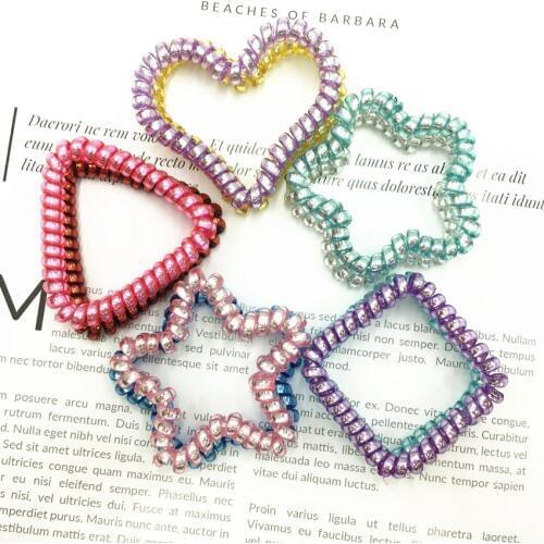 4cm Square Star Heart Telephone Wire Elastic Hair Band Matte Ponytail Holder Bracelet Women Scrunchies Assorted Colors 10pc