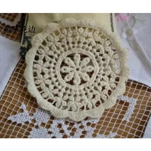 2 PCs Beige High Quality Lace Cotton Cloth Lace Flower Headwear Lace Applique Patch Material 7cm