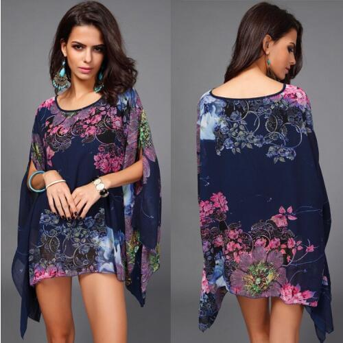 2015 new Bohemian Foreign Trade Chiffon bat sleeve dress