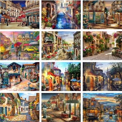 5D DIY Diamond Painting City Landscape Full Square Diamond Embroidery Street Pictures Cross Stitch Mosaic Rhinestone Crafts Kit