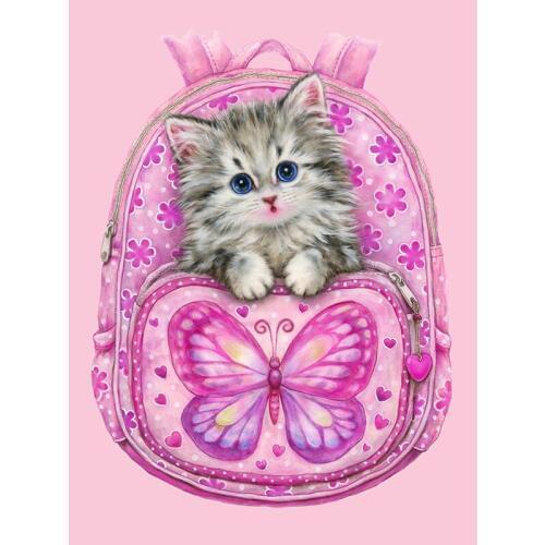 DIY diamond embroidery cat in schoolbag 5D Diamond painting Cross Stitch full square Rhinestone mosaic decoration