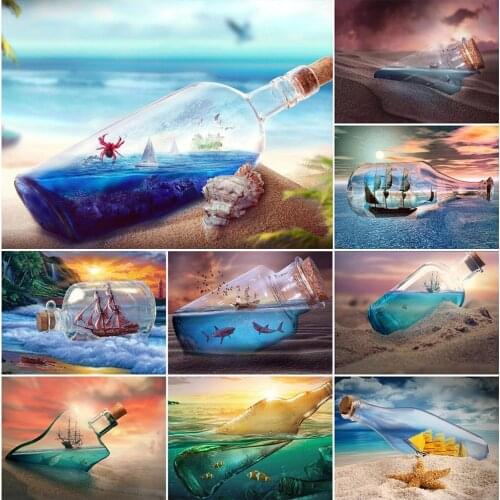 5D DIY Full Drill Diamond Painting Beach Landscape Diamond Embroidery Bottle Sunset Wall Home Decoration New Arrive