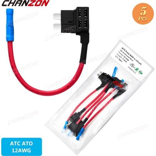 5pcs Car Auto Fuse Holder Tap Adapter ATC ATO Blade Terminal Motor Case Boxes Blow 12V 32V 12 AWG Wire Piggy Back Cutoff Switch