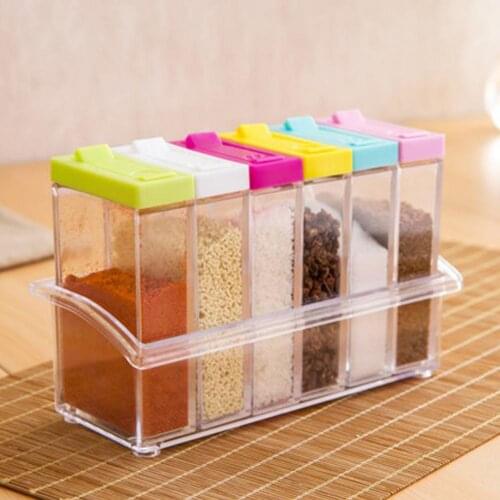 6Pcs/Set Spice Jar Seasoning Box Salt Pepper Condiment Storage Container Kitchen Spice Storage Bottle Kitchen Organizer Box