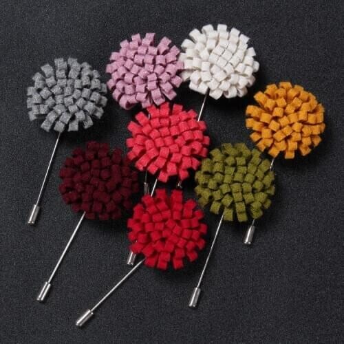 Free shipping , 20 pcs/lot , Mens Loop Felt Flower Lapel Pin Boutonniere Brooches