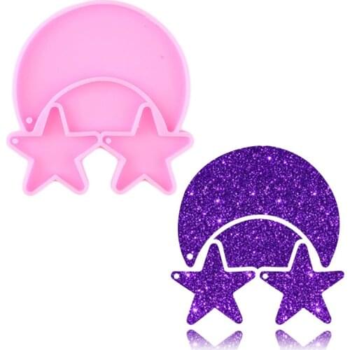 Shiny Glossy Moon Star Silicone Mold Polymer Clay DIY Jewelry Making Molds Handmade Charms Epoxy Resin Keychain Mould