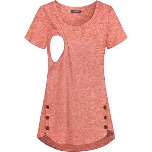 Botton Patchwork Women Maternity Clothes Breastfeeding Women Clothing Nursing Tops Solid Color Short Sleeve T-Shirt Tee Shirt