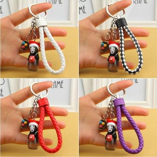 Miyazaki Hayao Film Spirited Leather Keychain Faceless Man PVC Doll Keyrings Pendant for Women Bag Charms Car Key Accessories