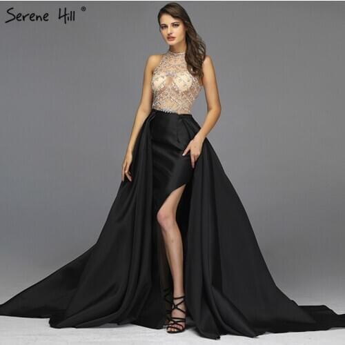Black Diamond Perspective Sexy Satin Prom Dress Dubai Design Sleeveless Luxury Prom Gowns 2020 Serene Hill BLA60972