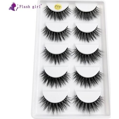 Flash girl natural 022 eyelashes 5 pairs 100% handmade 3D mink full strip eyelashes