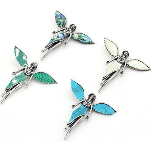 Hot Sale Natural Angel Wings Shape White Abalone Shell Brooches Pins for Jewelry Accessories Women Girl Party Gift Size 60x6mm