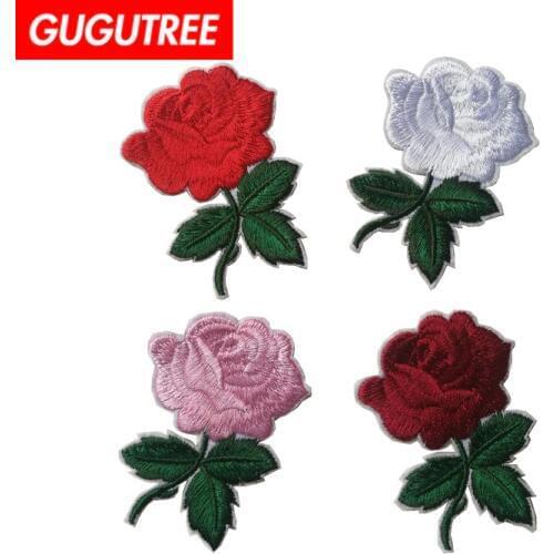 GUGUTREE embroidery rose patches flower patches badges applique patches for clothing ST-2